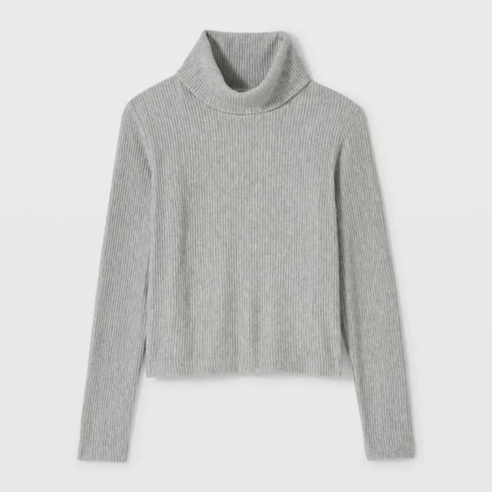 Club Monaco Women's M Meredy Ribbed Knit Long Sleeve Turtleneck Top Heather Grey